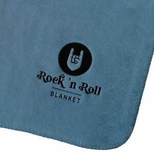 Rock `n Roll Blanket | Wohndecke Sofadecke Kuscheldecke | Uni Doubleface blue heaven-ecru | 150x200 cm mit hochwertiger Stickerei